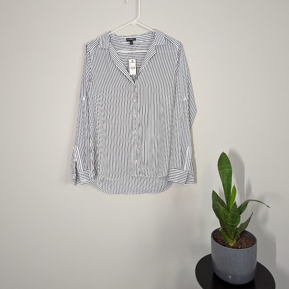 Express | Black & White Stripe button down lightweight Shirt
